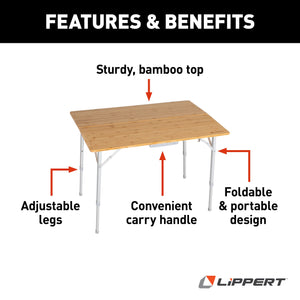 Lippert™ Bi-Fold Bamboo Adjustable Table