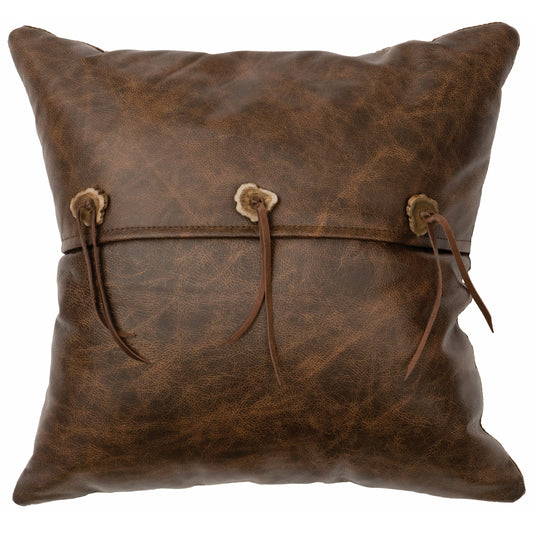 Wooded River Texas Leather with Flap, Antler Buttons 16" x 16" Pillow