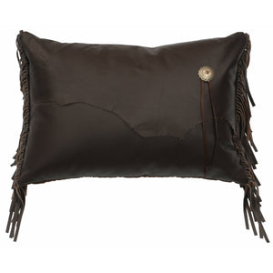 Wooded River Mesa Leather with Flap, Fringe, Concho 12" x 18" Pillow
